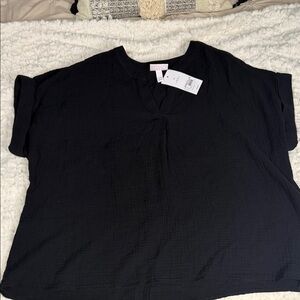 Women's Black V-Neck Top
